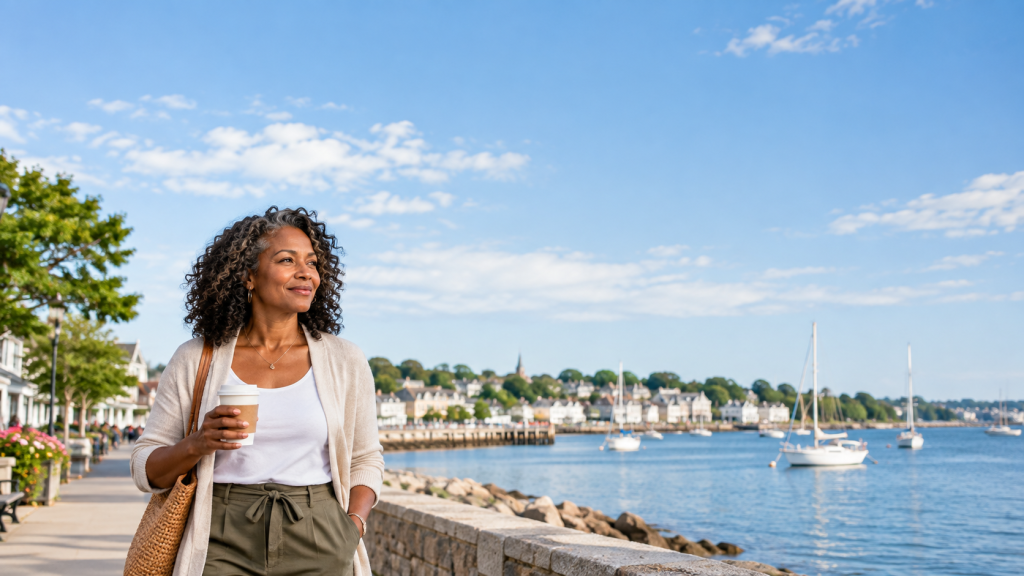 Serene Waterfront Coffee Stroll