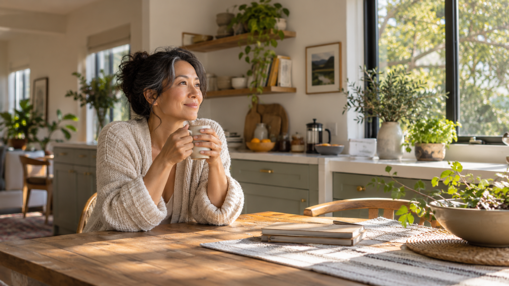 Peaceful Morning Coffee in a Cozy Kitchen